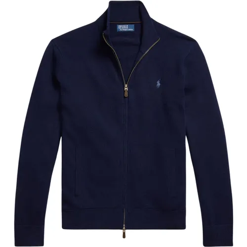 Cardigans, male, , Size: XL Ribbed Cuff Wool Cardigan - Ralph Lauren - Modalova