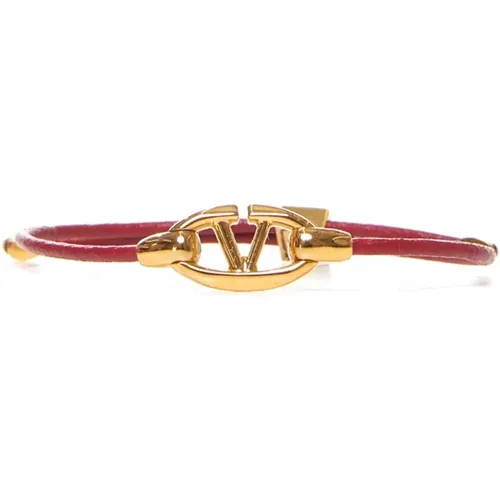 Bracelets, female, , Size: ONE SIZE Leather Bracelet with Gold-Plated VLogo - Valentino Garavani - Modalova