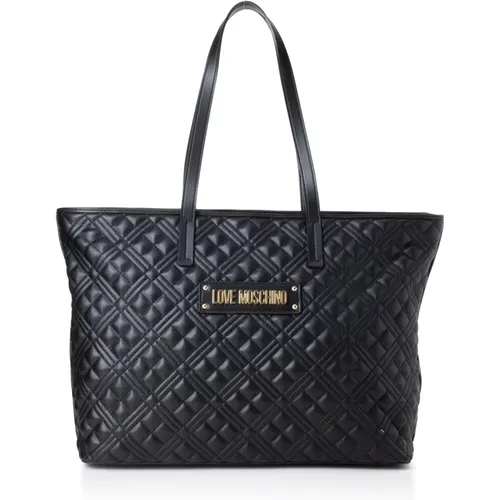 Quilted Shopping Bag with Gold Logo , female, Sizes: ONE SIZE - Love Moschino - Modalova