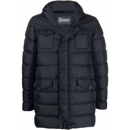 Parkas, male, , Size: S Navy Blue Parka Jacket - Herno - Modalova