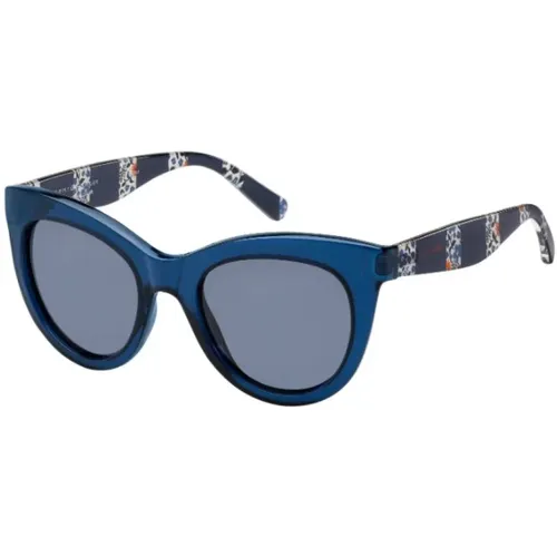 Stilvolle Sonnenbrille Blau/Bedruckte Graue Linse , Damen, Größe: 51 MM - Tommy Hilfiger - Modalova
