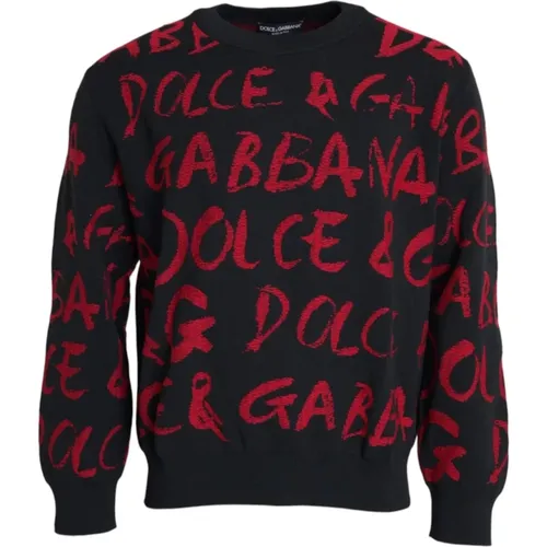 Red Logo Sweatshirt Round Neck , male, Sizes: L - Dolce & Gabbana - Modalova