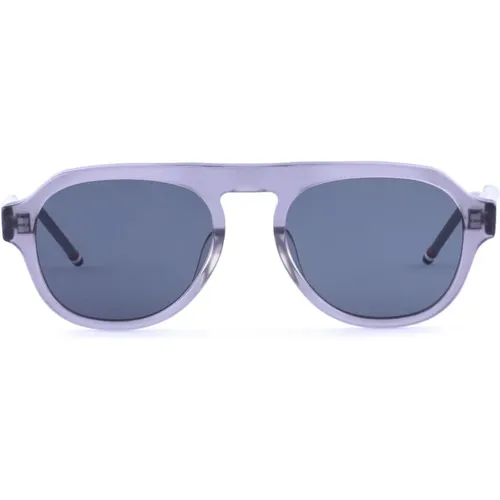 Sunglasses, male, , Size: ONE SIZE Satin Crystal Grey Oval Sunglasses - Thom Browne - Modalova