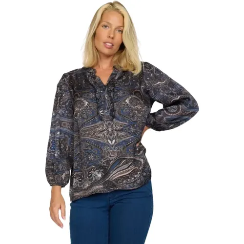 Blaue Paisley Seidenbluse Top , Damen, Größe: 2XL - 2-Biz - Modalova