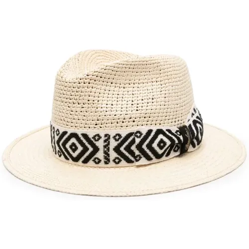 Black Geometric Embroidered Straw Hat , male, Sizes: 57 CM, 58 CM - Borsalino - Modalova