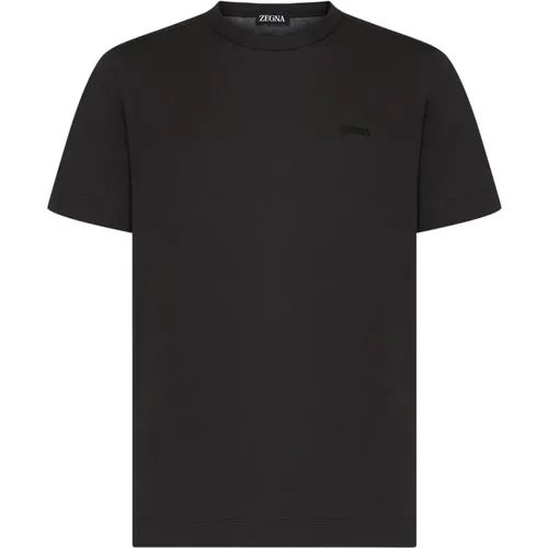 Dunkelbraunes Baumwoll-Crew-Neck-T-Shirt , Herren, Größe: M - Ermenegildo Zegna - Modalova