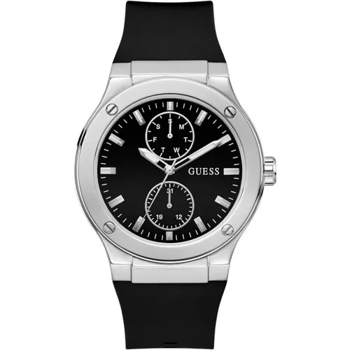 Watches, male, , Size: ONE SIZE Multifunction Jet Black Silver Watch - Guess - Modalova