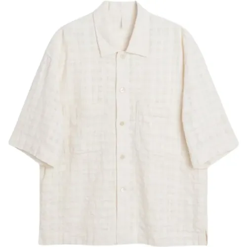 Short Sleeve Shirts, male, , Size: XL Plaid Linen Shirt Off White - Sunflower - Modalova