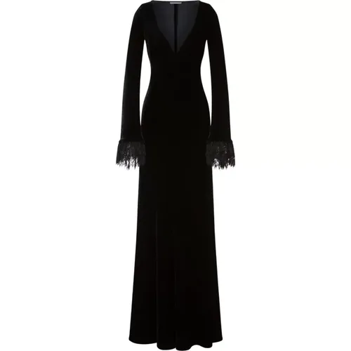 Velvet Long Dress with Romantic Ruffles , female, Sizes: M, L - alberta ferretti - Modalova