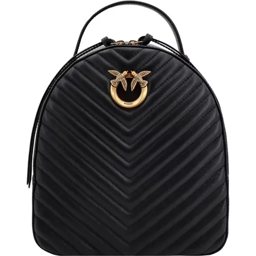 Quilted Nappa Leather Backpack with Love Birds Diamond Cut Buckle , female, Sizes: ONE SIZE - pinko - Modalova