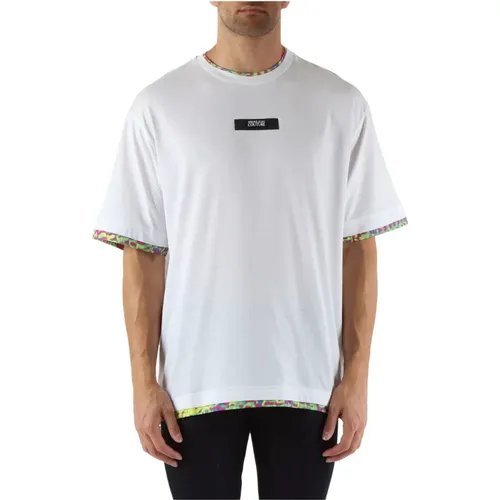 Relaxed Fit Cotton T-shirt with Contrast Inserts , male, Sizes: S, L, M, XS - Versace Jeans Couture - Modalova
