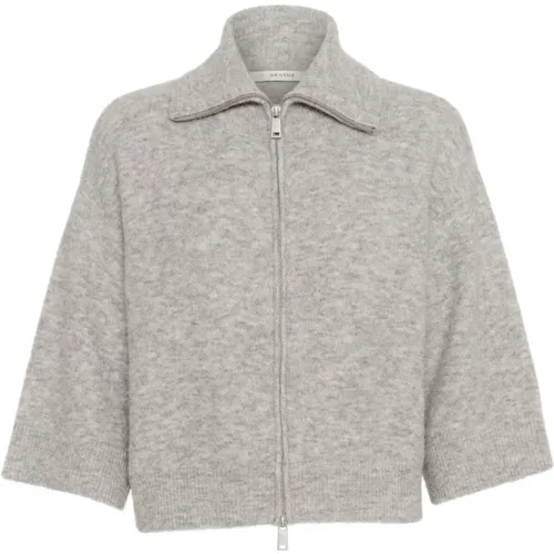 Cardigans, female, , Size: M Light Grey Melange Cardigan with ¾ Sleeves - Gestuz - Modalova