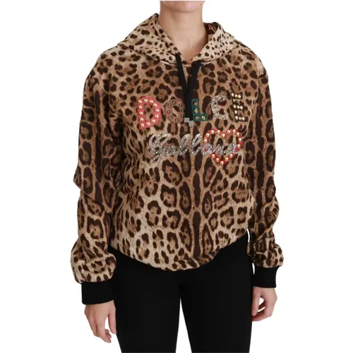 Ayers Leopard Hooded Sweater , female, Sizes: S, 3XS - Dolce & Gabbana - Modalova