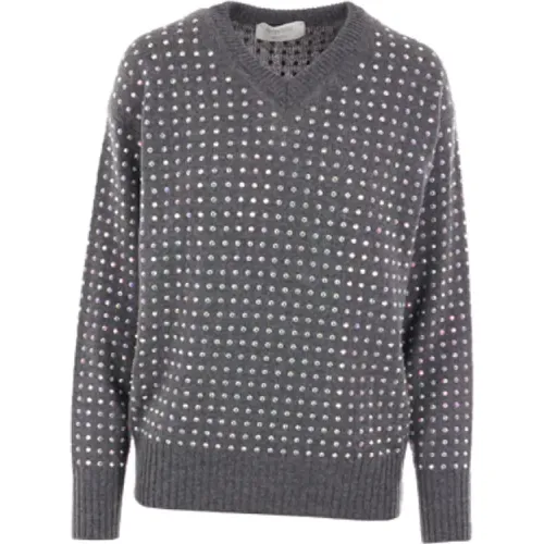 Grey Sweater with All-Over Rhinestones , female, Sizes: XS, S - SPORTMAX - Modalova