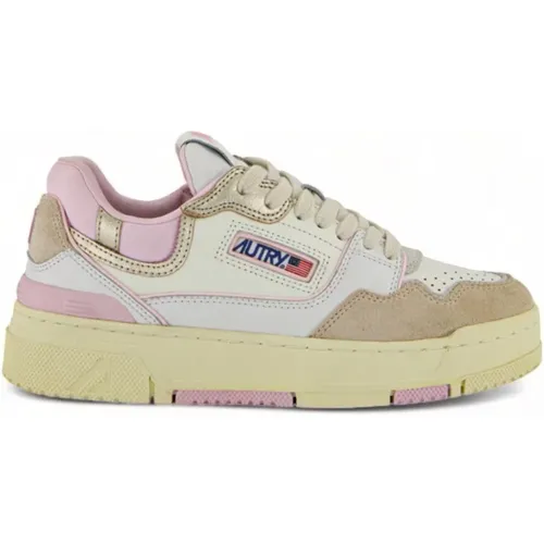 Weiße Sneakers mit Beige und Rosa Akzenten , Damen, Größe: 36 EU - Autry - Modalova