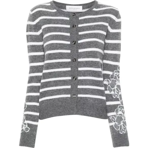 Grauer Wollpullover mit Streifen - Ermanno Scervino - Modalova