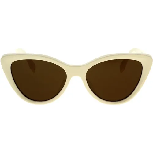 Glamorous Cat-Eye Sunglasses with Ivory Frame and Brown Lenses , female, Sizes: 55 MM - Fendi - Modalova