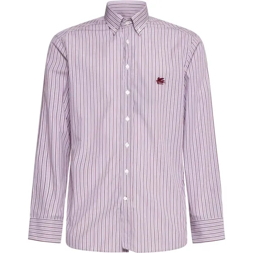 Casual Shirts, male, , Size: L Striped Cotton Shirt Pink Aubergine - ETRO - Modalova