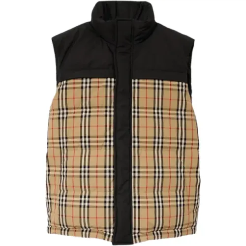 Quilted Black Sleeveless Gilet with Check , male, Sizes: XL - Burberry - Modalova