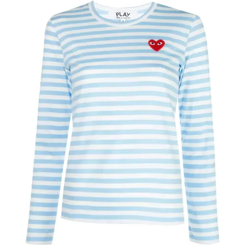 Gestreiftes T-Shirt mit rotem Herz , Damen, Größe: S - Comme des Garçons Play - Modalova