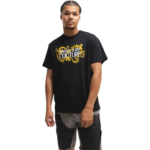 T-Shirts, male, , Size: S Baroque T-Shirt /Gold Men - Versace Jeans Couture - Modalova