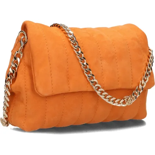 Orangefarbene Wildleder-Schultertasche Zaimar , Damen, Größe: ONE Size - Unisa - Modalova