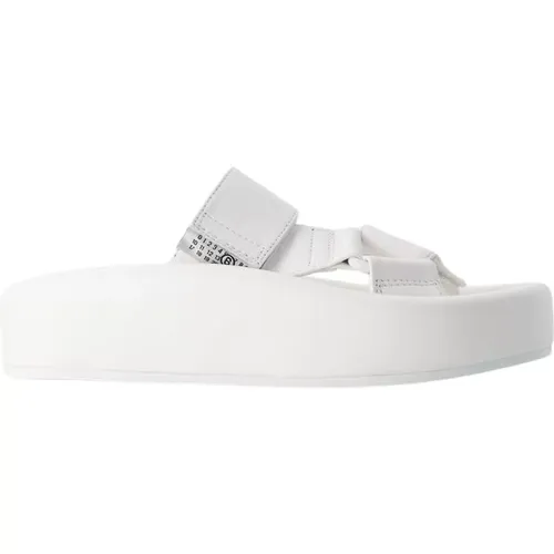 Sliders, female, , Size: 5 US White Leather Almond Open-Toe Sandals - MM6 Maison Margiela - Modalova