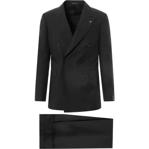Schwarzer Zweireiher-Anzug mit Spitzrevers , Herren, Größe: S - Tagliatore - Modalova