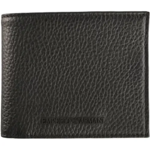 Wallets & Cardholders, male, , Size: ONE SIZE Hammered Leather Wallet with Logo Lettering - Emporio Armani - Modalova