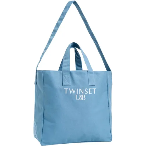 Blaue Canvas Shopper Tasche , Damen, Größe: ONE Size - Twinset - Modalova