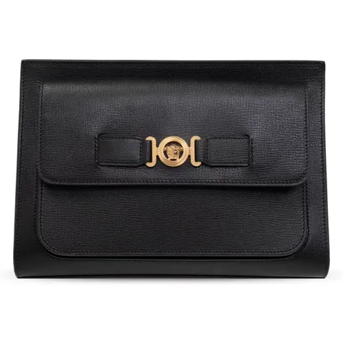 Clutches, male, , Size: ONE SIZE Leather handbag - Versace - Modalova