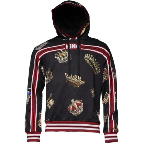 Hoodies, male, , Size: L Crown Print Hooded Sweater - Dolce & Gabbana - Modalova