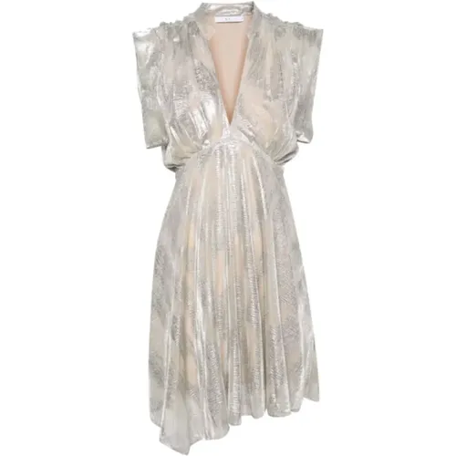 Silbernes Metallic-Kleid mit V-Ausschnitt , Damen, Größe: XS - IRO - Modalova