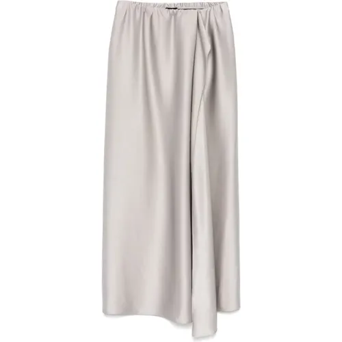 Midi Skirts, female, , Size: M Elasticated Waistband Grey Skirt Ruffled Detailing - Giorgio Armani - Modalova