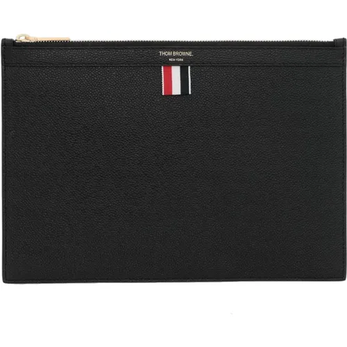 Clutches, male, , Size: ONE SIZE Leather Document Holder with Tricolor Lining - Thom Browne - Modalova