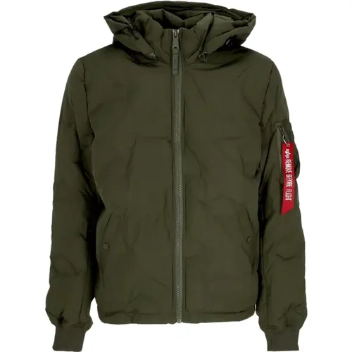 Winter Jackets, male, , Size: S Logo Puffer Down Jacket Dark Olive - alpha industries - Modalova