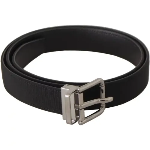 Belts, male, , Size: 85 CM Canvas Leather Belt with Silver Metal Buckle - Dolce & Gabbana - Modalova