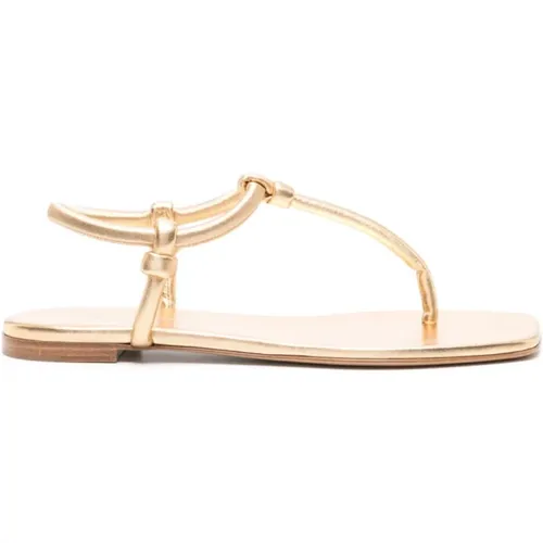 Flat Sandals, female, , Size: 6 US Golden Leather Thong Sandals - Gianvito Rossi - Modalova