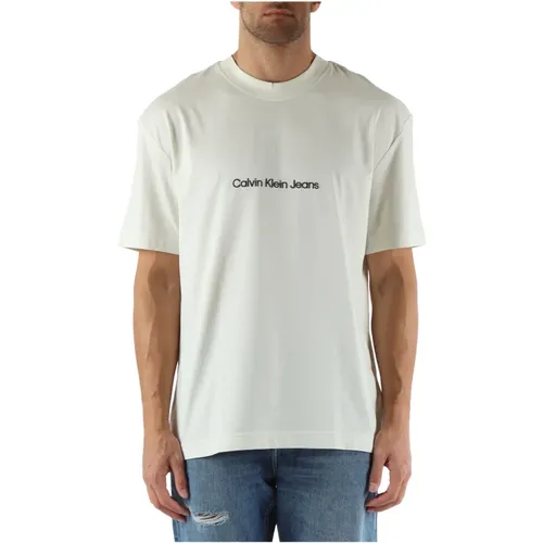 Cotton Logo Embossed Round Neck T-shirt , male, Sizes: XS, M, L, XL, S, 2XL - Calvin Klein Jeans - Modalova