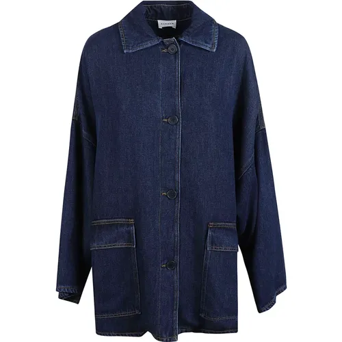 Single-Breasted Coats, female, , Size: M Denim Jacket with Button Closure - P.a.r.o.s.h. - Modalova