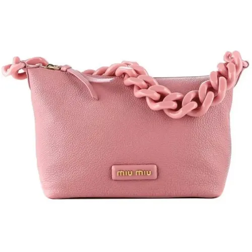 Logo-Patch Leather Bag , female, Sizes: ONE SIZE - Miu Miu - Modalova