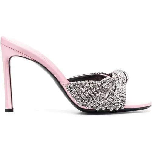 Heeled Mules, female, , Size: 9 US Rose Pink Crystal Mules - Sergio Rossi - Modalova