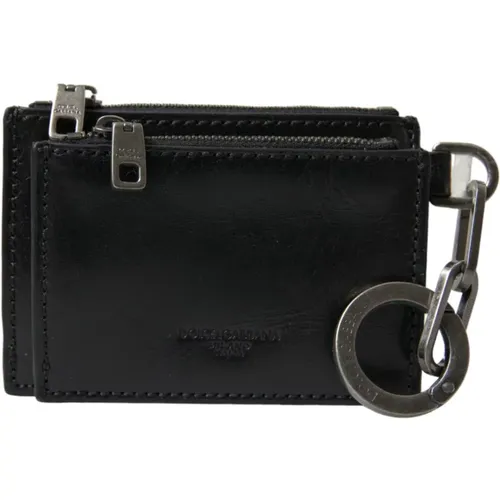 Wallets & Cardholders, male, , Size: ONE SIZE Leather Keyring Coin Purse Wallet - Dolce & Gabbana - Modalova