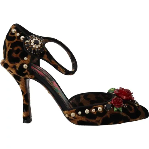 Pumps, female, , Size: 6 US Leopard Print Floral Sandals - Dolce & Gabbana - Modalova