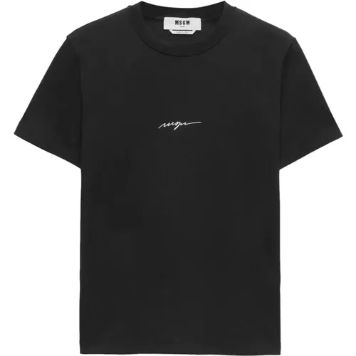 Schwarzes T-Shirt mit Logo-Print , Damen, Größe: L - Msgm - Modalova