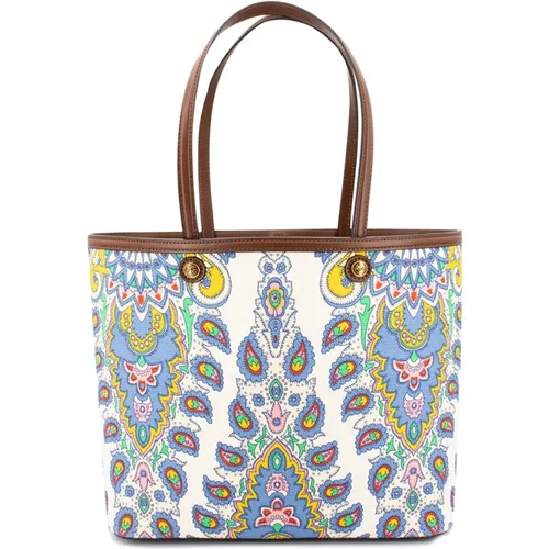 Tote Bags, female, , Size: ONE SIZE Paisley Floral Shopping Bag with Leather Trim - ETRO - Modalova