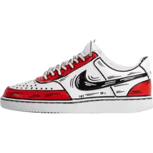 Custom Court Vision Lo Red Black White , male, Sizes: 9 UK, 7 UK, 8 1/2 UK, 8 UK, 10 UK - Nike - Modalova