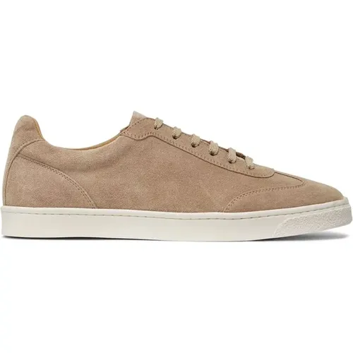 Sneakers, male, , Size: 9 US Beige Leather Sneaker Lace-up Almond Toe - BRUNELLO CUCINELLI - Modalova