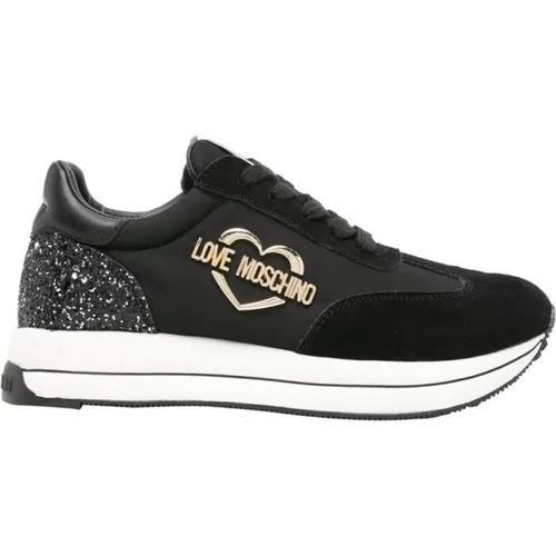 Schwarze Sneakers mit Goldlogo , Damen, Größe: 41 EU - Love Moschino - Modalova