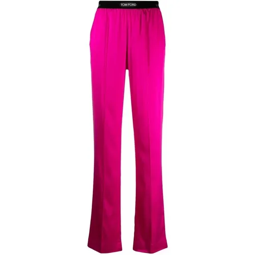 Wide Trousers, female, , Size: L Fuchsia Silk Straight-Leg Trousers - Tom Ford - Modalova